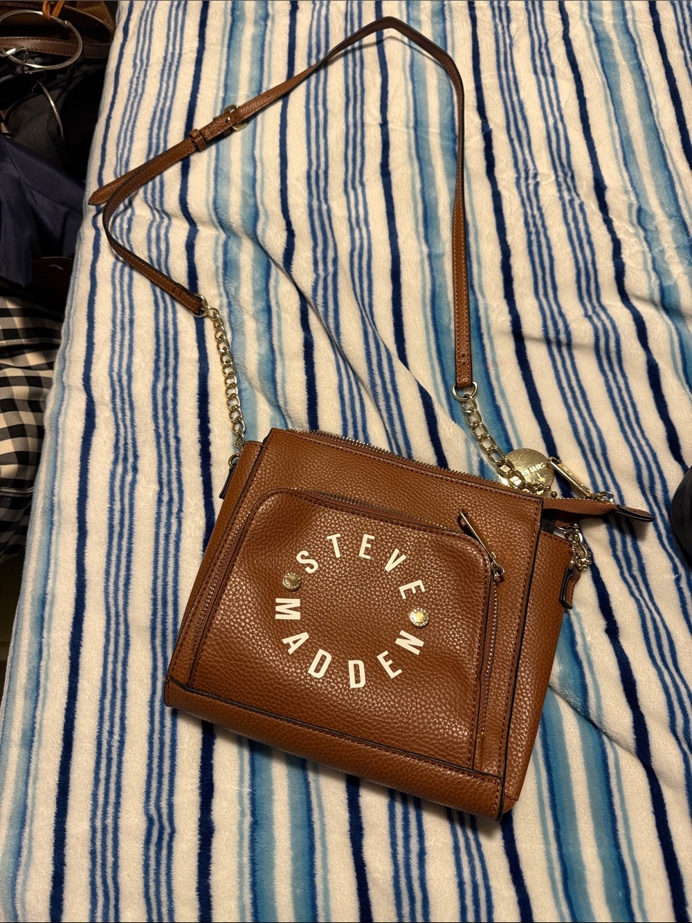 Steve Madden Tan Pebbled Leather Crossbody with Logo Detail